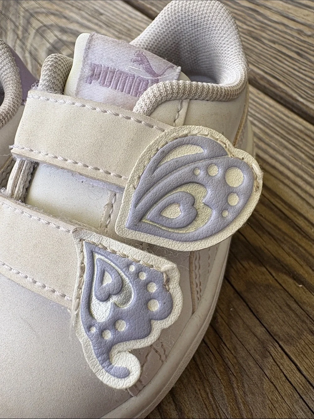 Puma Kids White & Lavender Butterfly Velcro Sneakers, 5